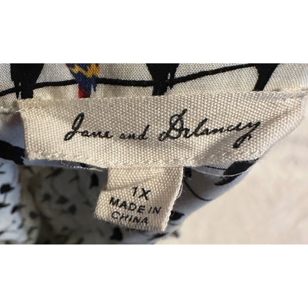 Jane and Delancey Birds on a Wire Shirt Womens 1X Rayon Roll Tab Sleeve Blouse - Picture 10 of 15